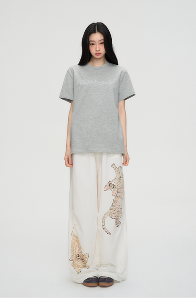 Kitten Print Parachute Pants PUN0065