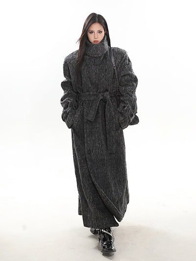 High-end Quilted Thickened Hepburn Wool High Collar Long Coat UNC0157