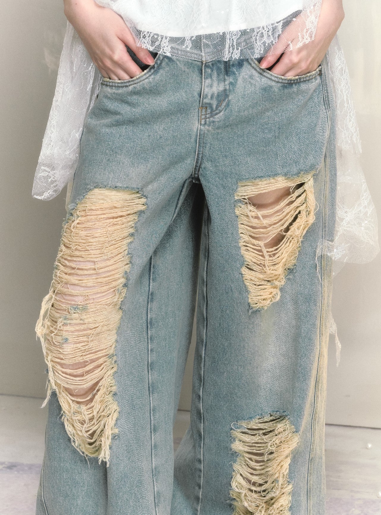 Loose Ripped Wide Leg Low Rise Jeans SAL0061