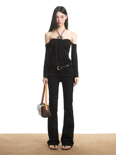 Off-Shoulder Long-Sleeve Bandeau T-Shirt UNC0312