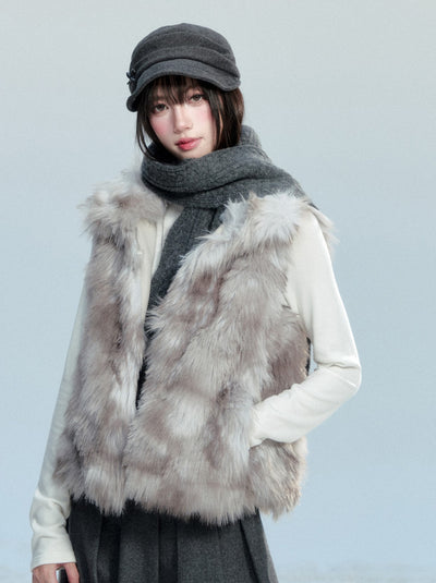 Gray Cloud-patterned Eco-friendly Fur Vest FRA0469
