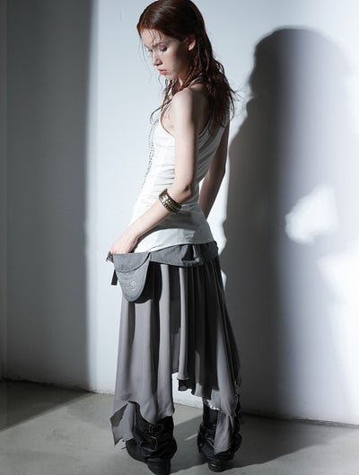 Large Pockets Fake Two-Piece Slit Skirt DOU0119