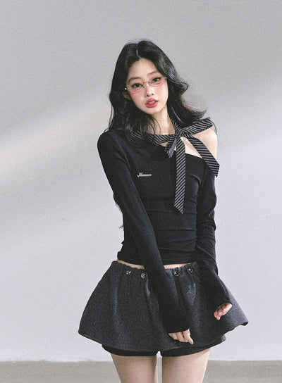 Off Shoulder Striped Bow T-shirt DIA0566