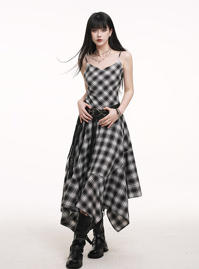 Irregular Plaid Suspender Dress LAD0169