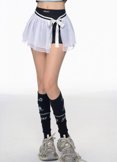 Ballet Style A-line Thin White Mesh Curtain Skirt/Shorts DIA0198