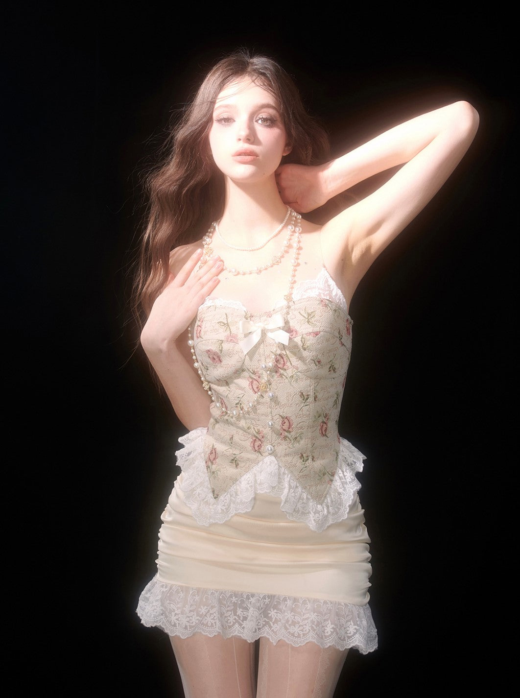 Retro British Jacquard Palace Style Strapless Floral Dress DIA0080