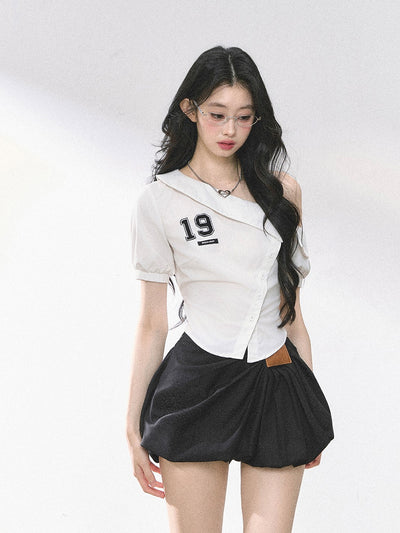Oblique Shoulder Striped Shirt DIA0450