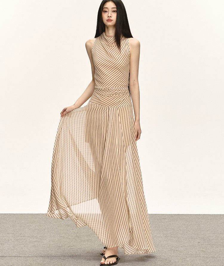 Georgette Striped Slit Long Dress ANA0031