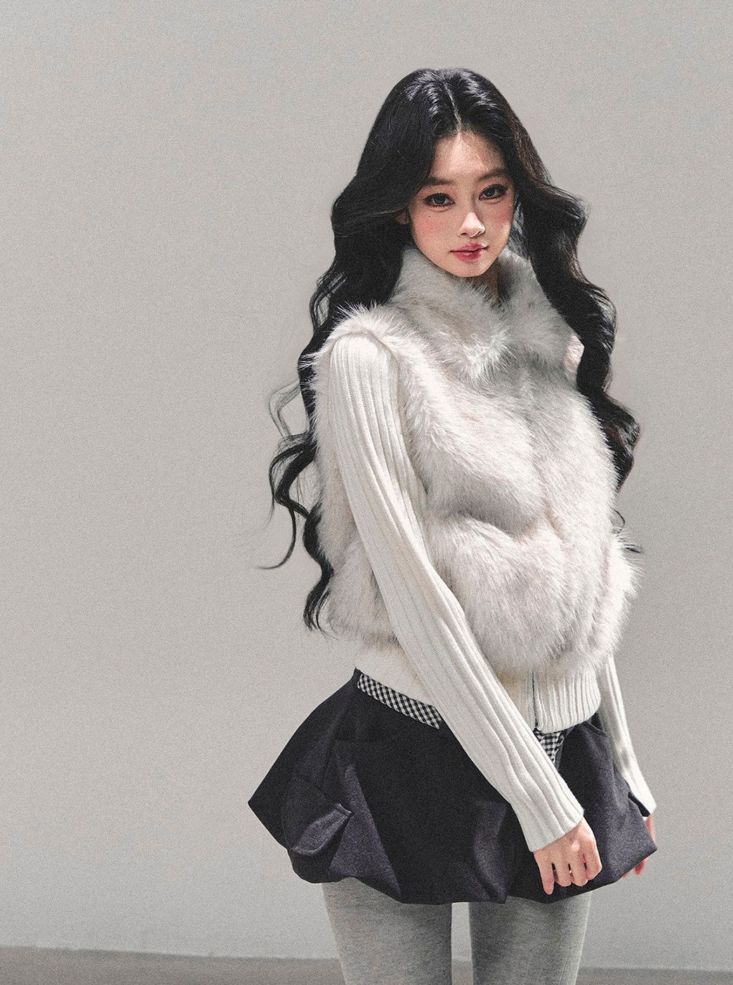 Faux Two-Piece Fur Knit Cardigan DIA0693