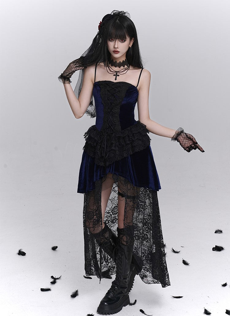 Gothic Style Blue Lace Strap Dress/Black Cardigan LAD0238