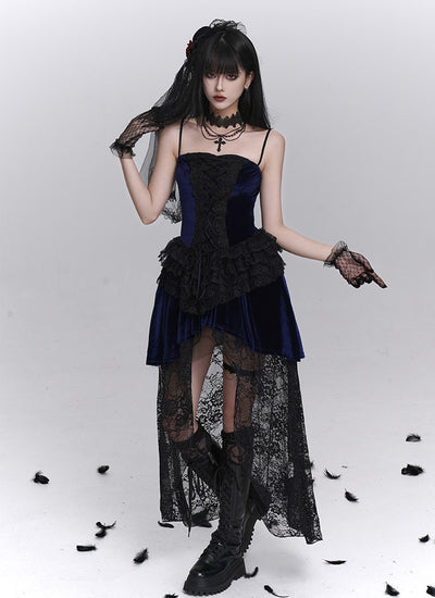 Gothic Style Blue Lace Strap Dress/Black Cardigan LAD0238