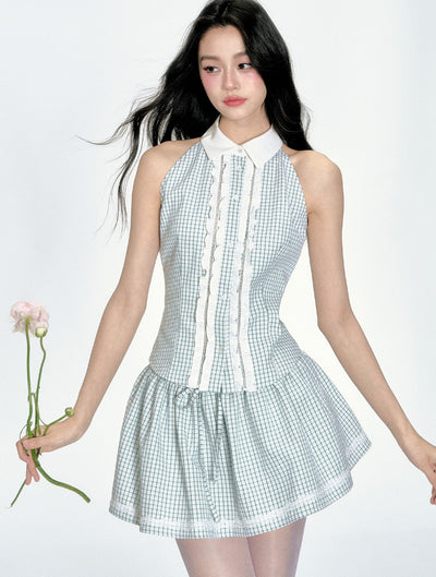 Mint Green Plaid Top/Tutu Skirt FRA0343