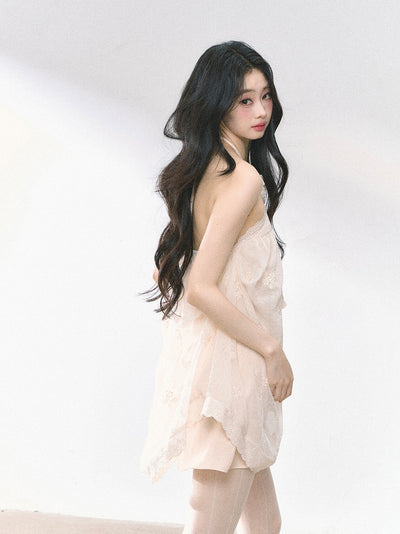 French Lace Floral Halter Neck Dress DIA0457