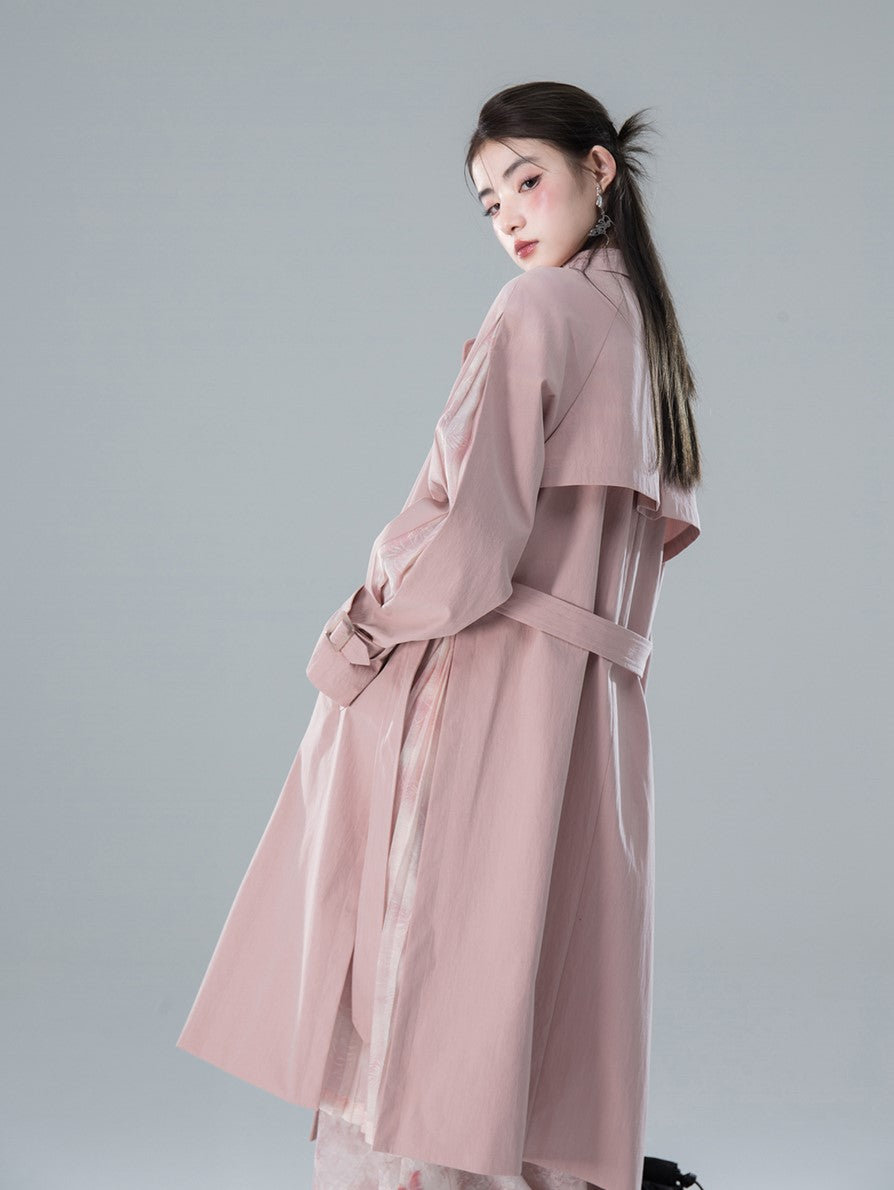 High-sense Lady Buitengewoon Roze Patchwork Raglan Mouwen Trench Coat COT0155