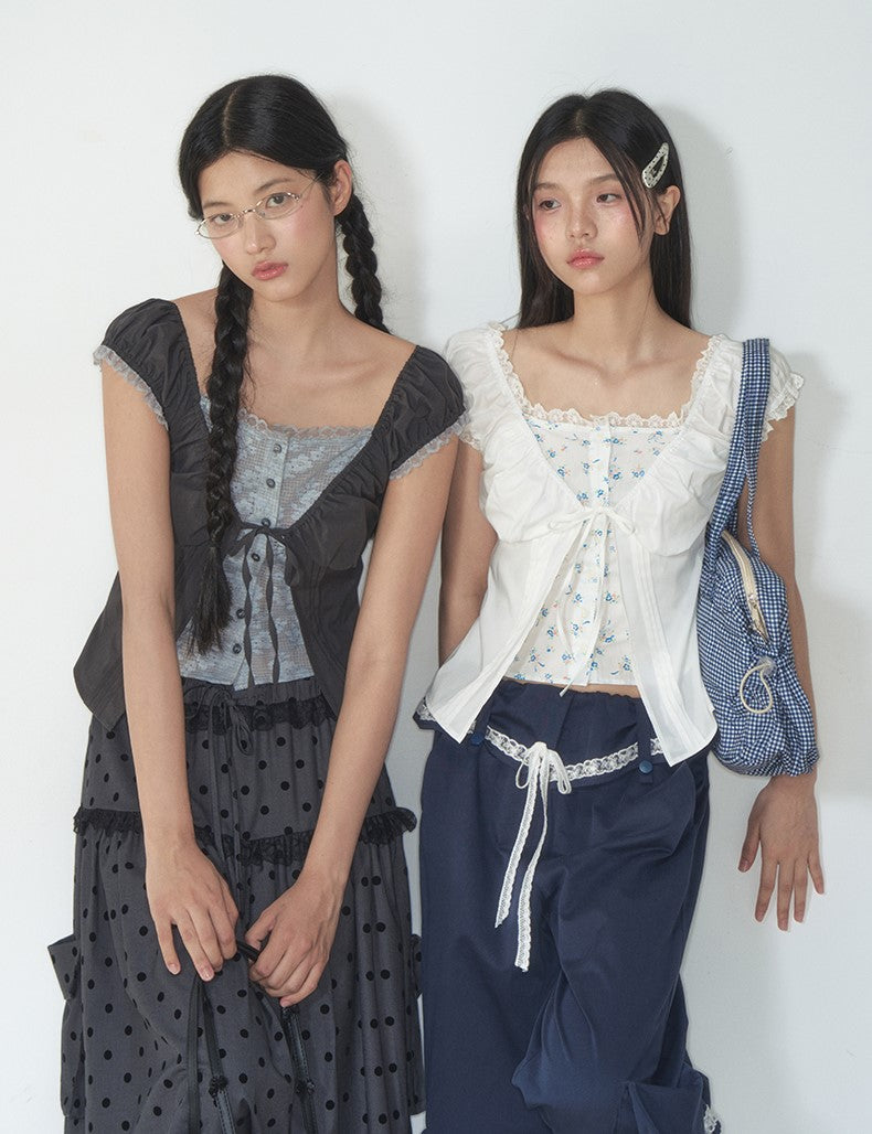 Fake Two-piece Floral Lace Top SOO0019