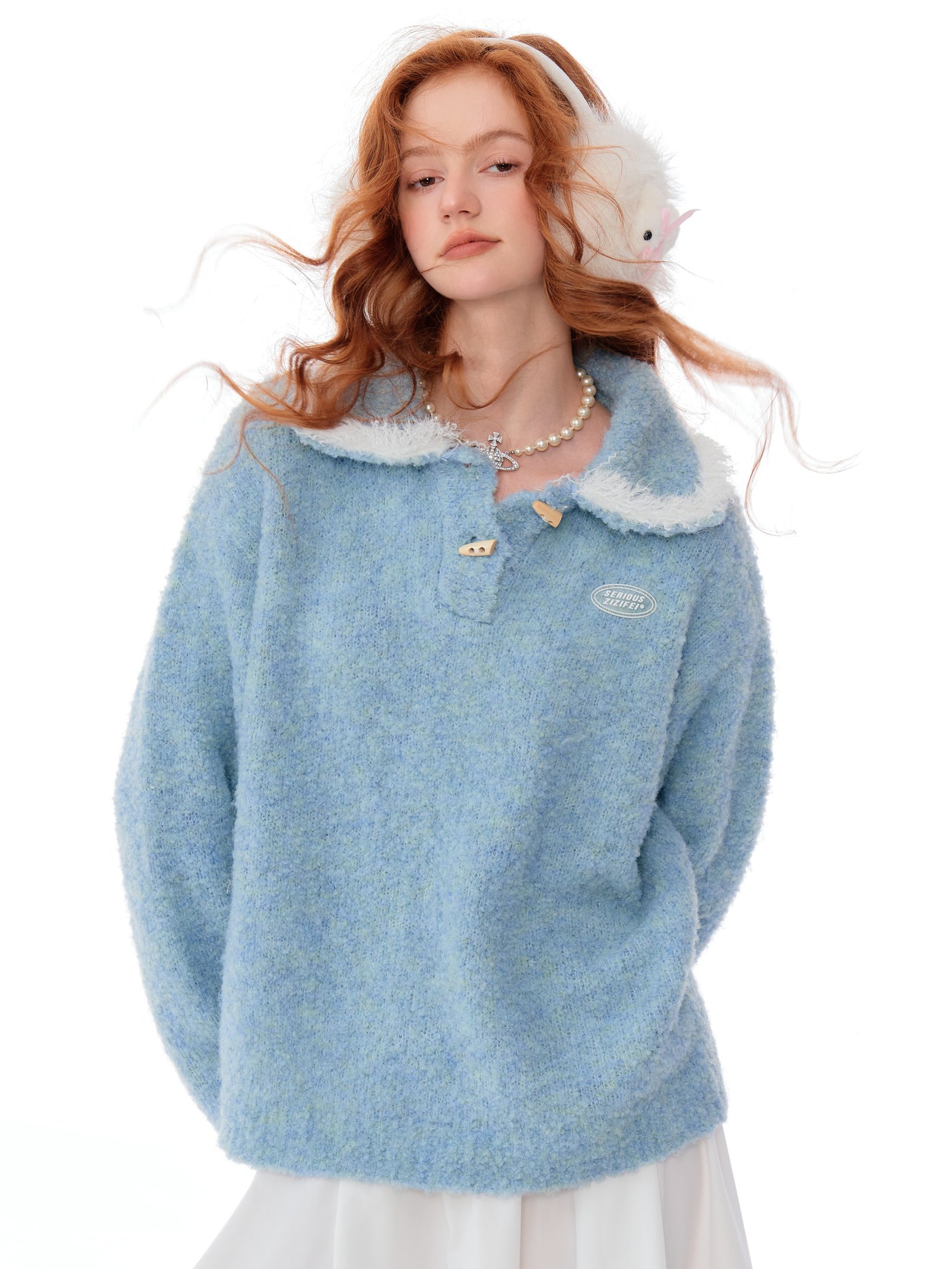 Soft Thick Furry Loose Polo Doll Collar Sweater ZIZ0188