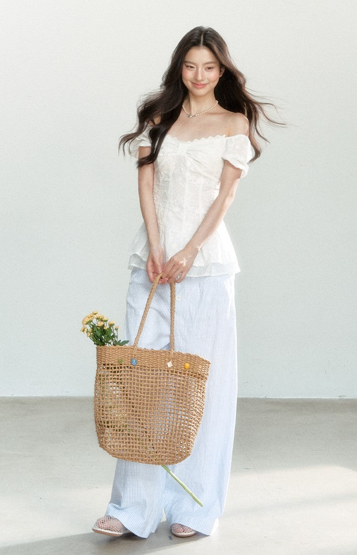 Blue Striped Casual Wide-leg Pants SHI0160