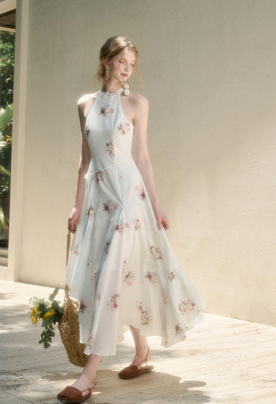Halter Neck Flower Printed Dress GRO0160