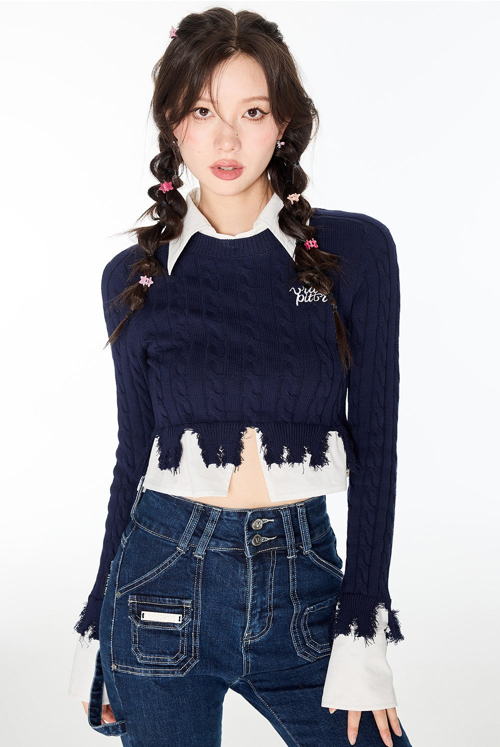 College Style Splicing Shirt Sweater VIA0141