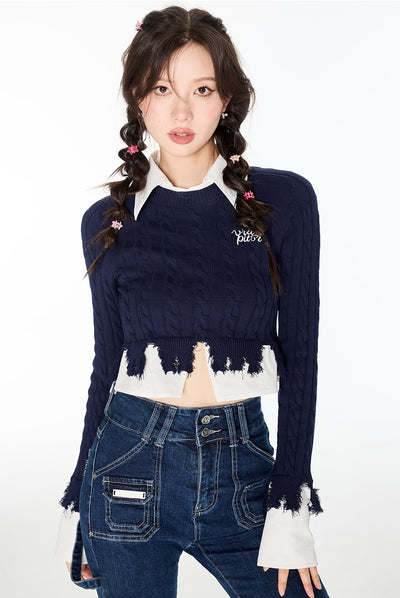 College Style Splicing Shirt Sweater VIA0141