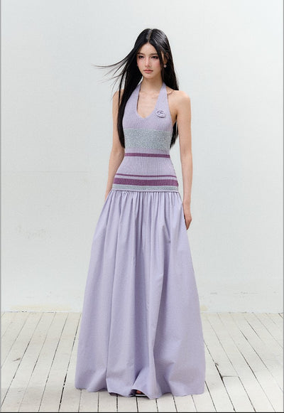 Bright Silk Halter Neck Backless Dress AGM0152