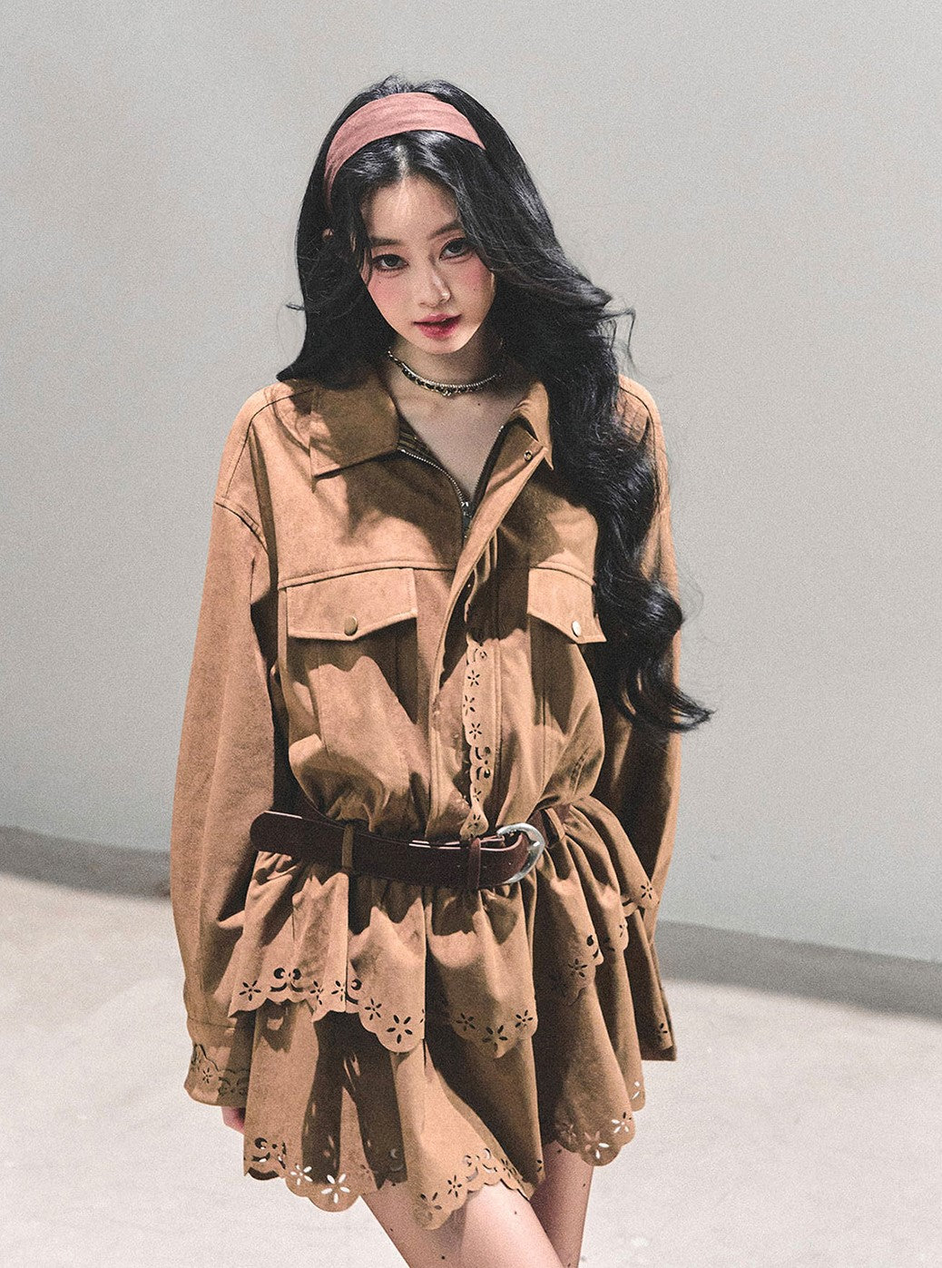 Faux Two-Piece Suede Shirt Dress DIA0680