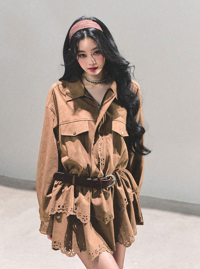 Faux Two-Piece Suede Shirt Dress DIA0680