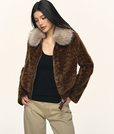 Eco-friendly Fur Collar Short Fluffy Jacket ANA0105