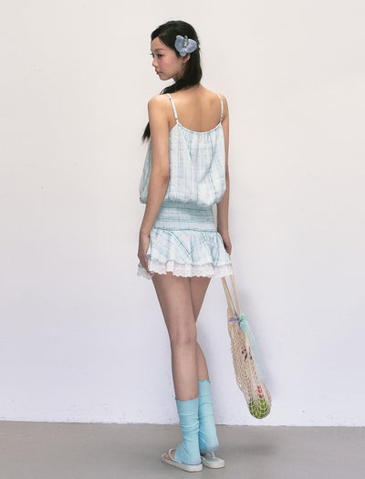 Beaded Plaid Suspender Dress WEE0004