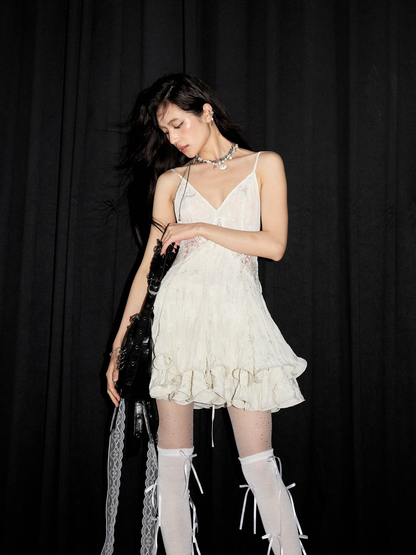 Lace Cream White Suspender Dress JNY0225