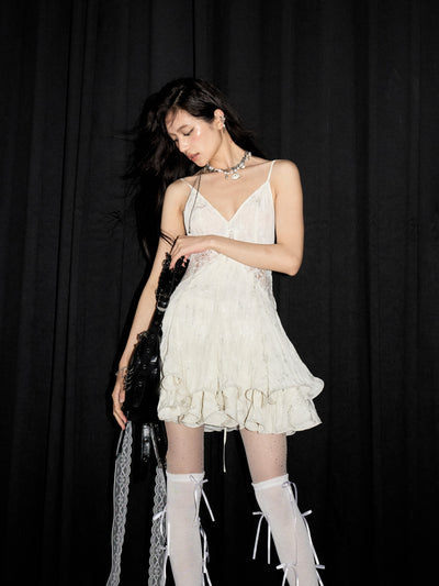Lace Cream White Suspender Dress JNY0225