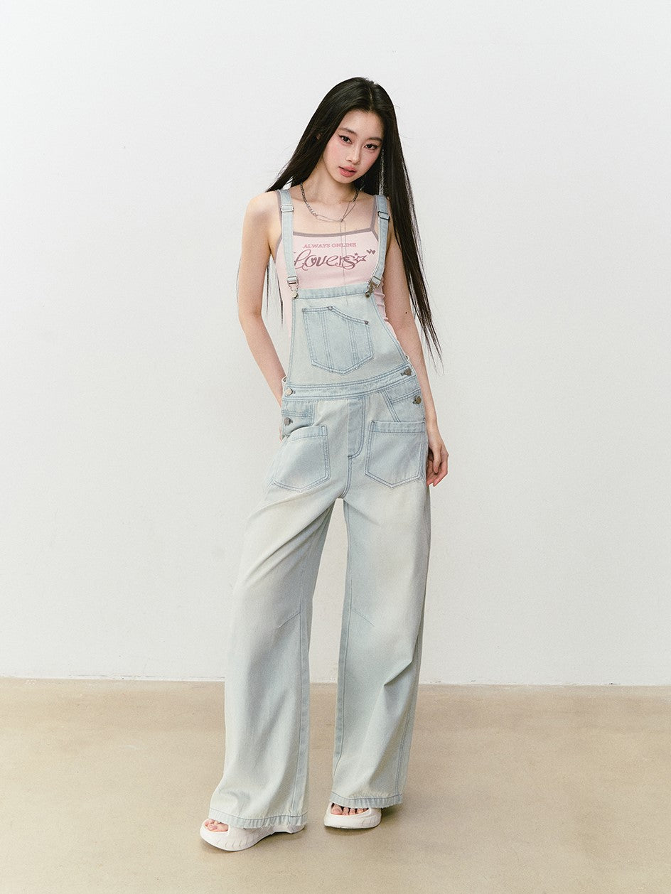 Light Blue Denim Casual Overalls Pants VIA0318