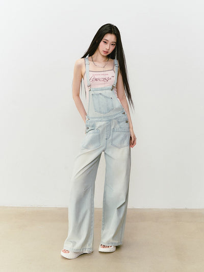 Light Blue Denim Casual Overalls Pants VIA0318
