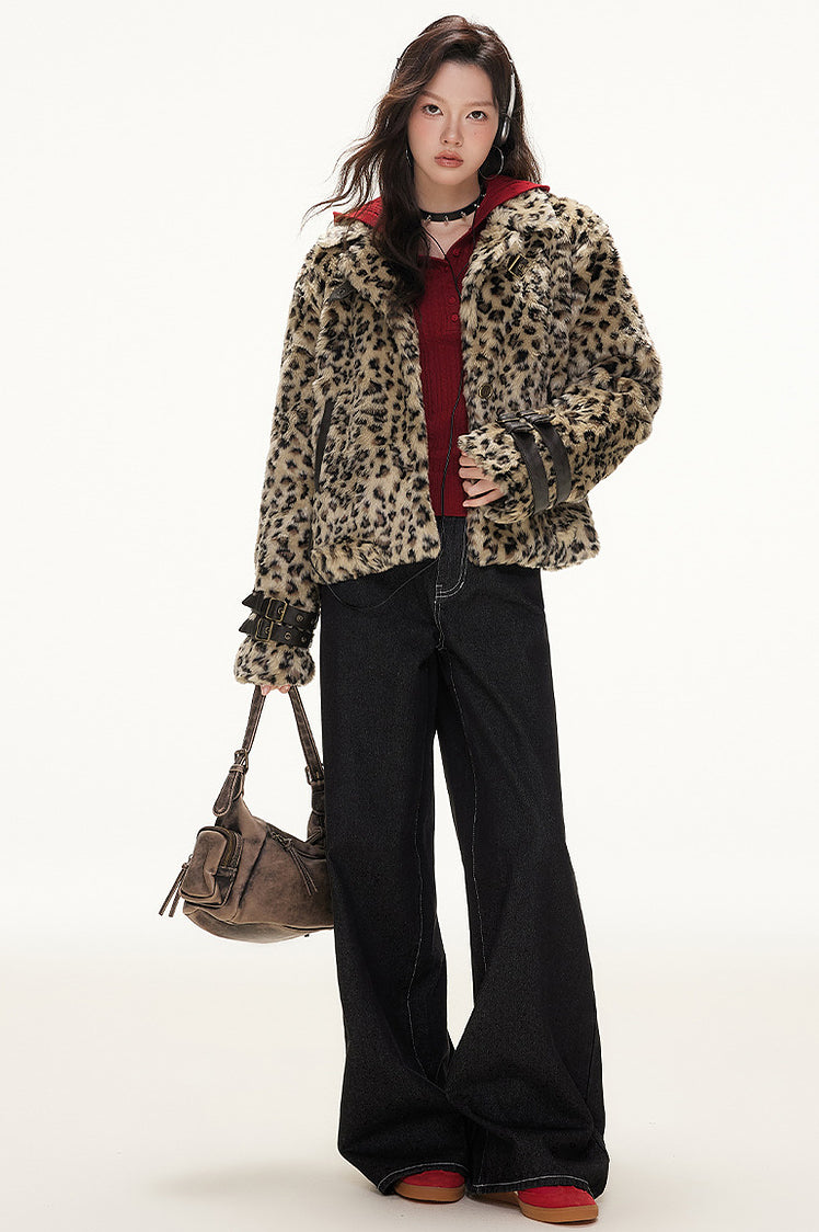 Retro Leopard Print Eco-friendly Fur Jacket IMO0077