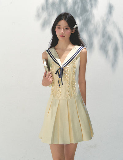 Removable Collar Pleated Dress SUN0156
