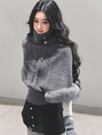 High-Neck Mohair Cable Sweater DIA0669