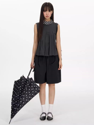Polka Dot Pleated Sleeveless Top NEC0202
