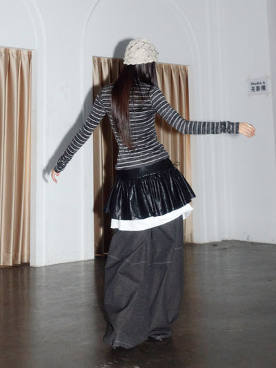 Layering Leather A-Line Skirt JNY0282