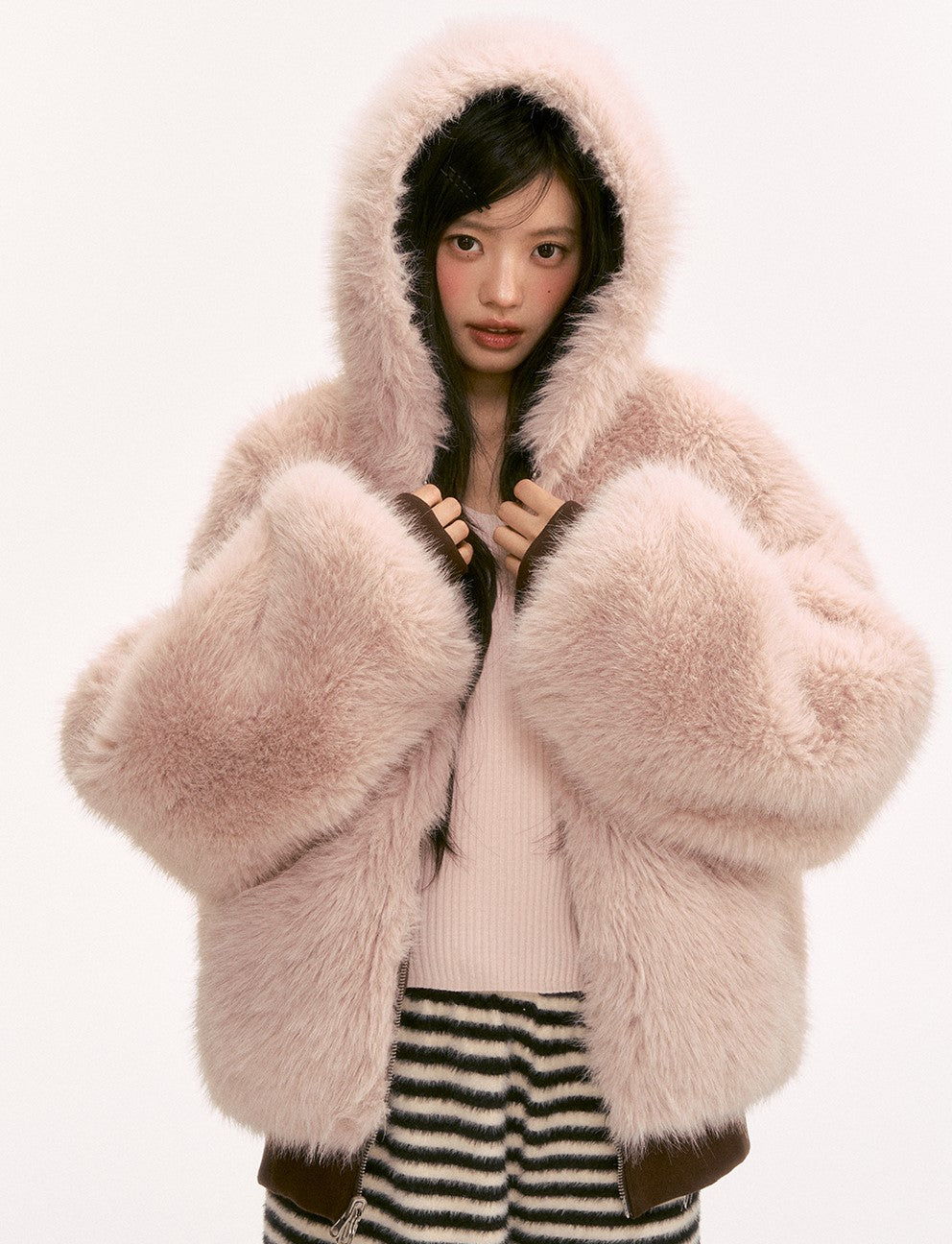 Reversible Color-blocked Plush Coat WEE0134