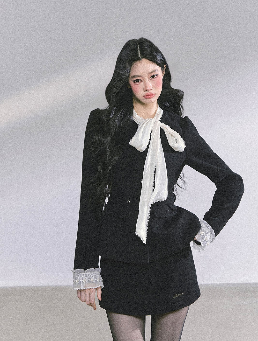 Black Jacket With Ribbon/Short Skirt DIA0592