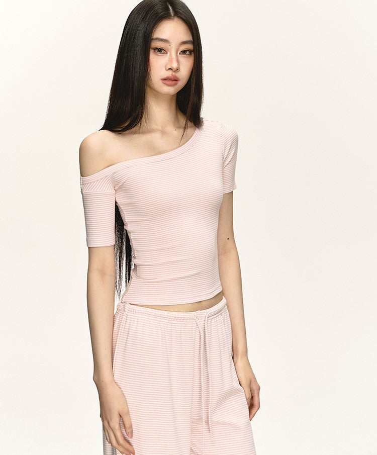 Oblique Shoulder Striped T-shirt/Pants ANA0039