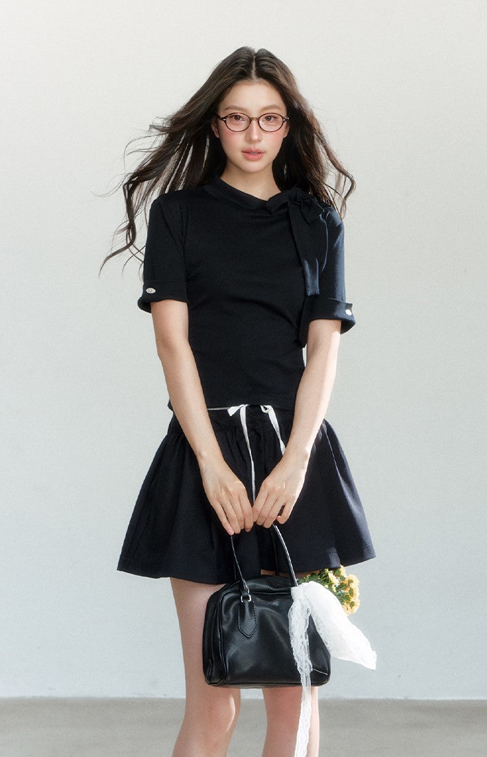 Bow Tie Drawstring Slim Top/Skirt SHI0170
