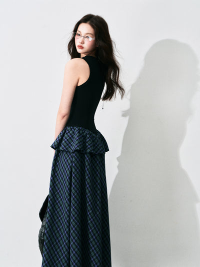 Layered Sleeveless Plaid Dress LUL0134
