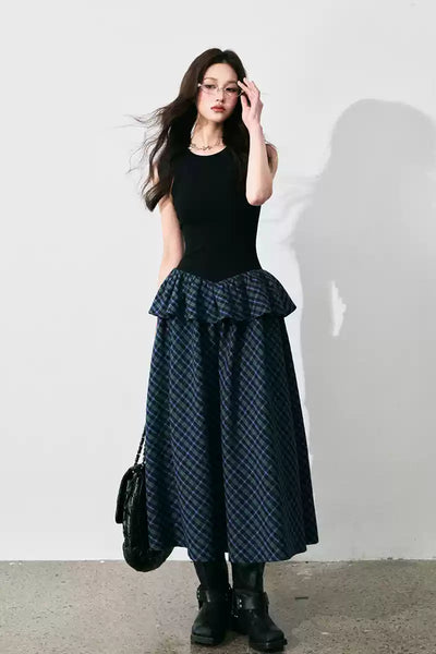 Layered Sleeveless Plaid Dress LUL0134