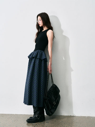 Layered Sleeveless Plaid Dress LUL0134