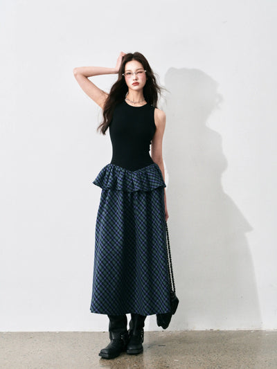 Layered Sleeveless Plaid Dress LUL0134