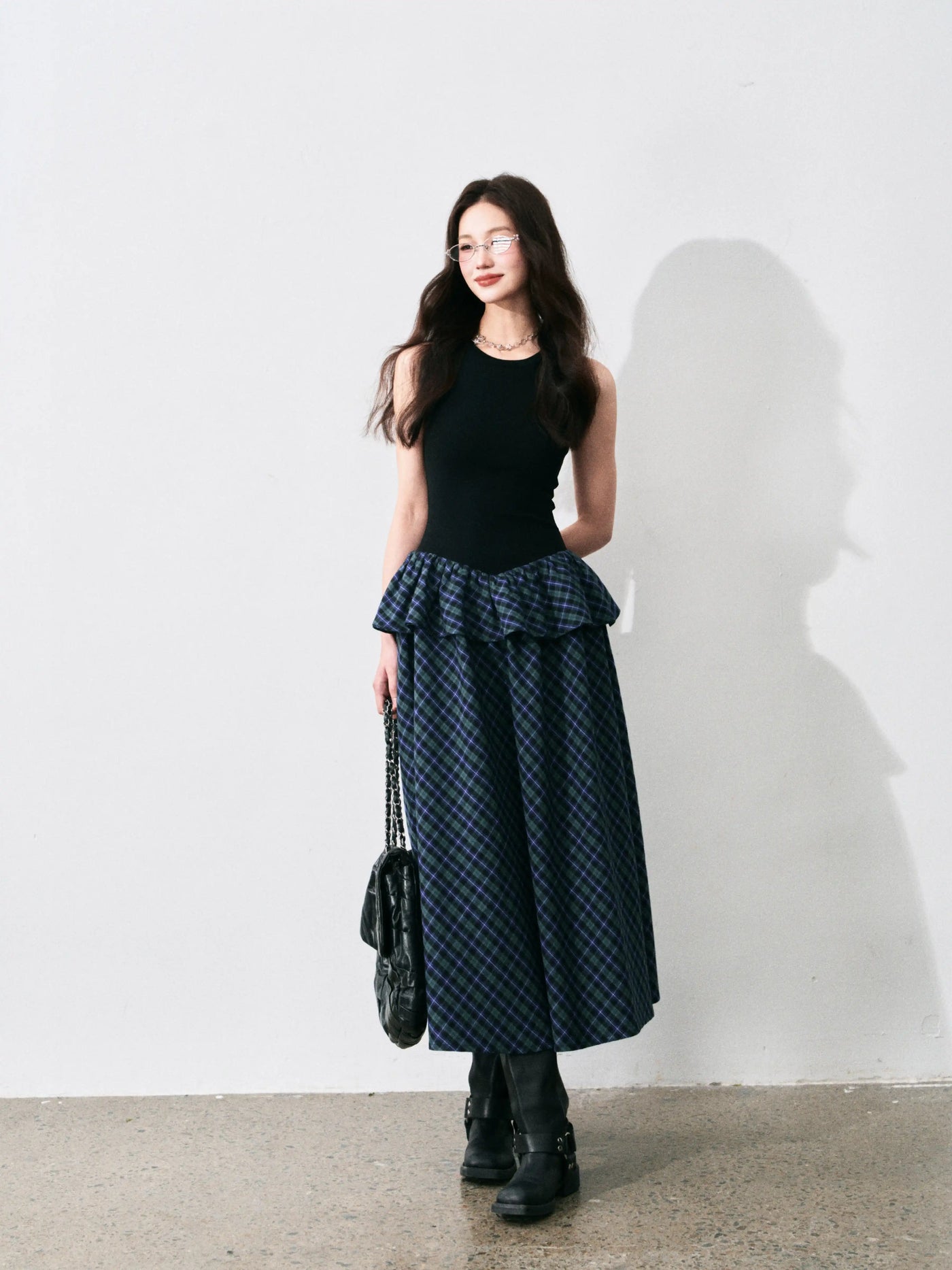 Layered Sleeveless Plaid Dress LUL0134