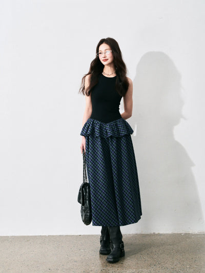 Layered Sleeveless Plaid Dress LUL0134