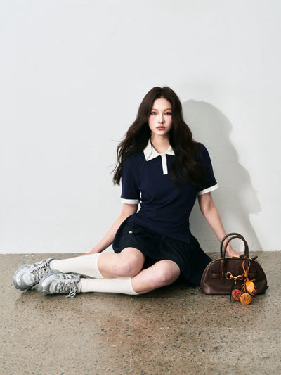 Contrast Color Waist Polo Shirt LUL0129