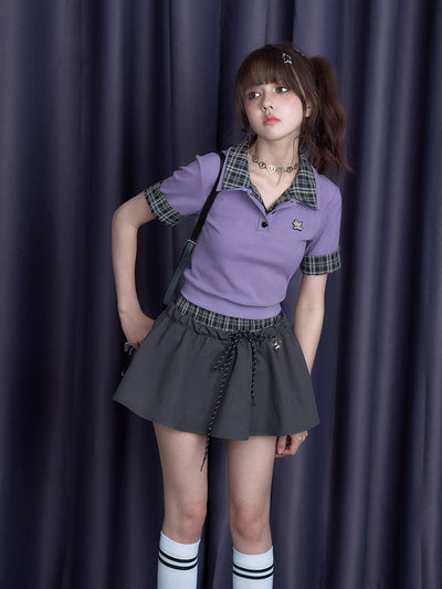 Plaid Splicing Double Waist Skirt SAG0273